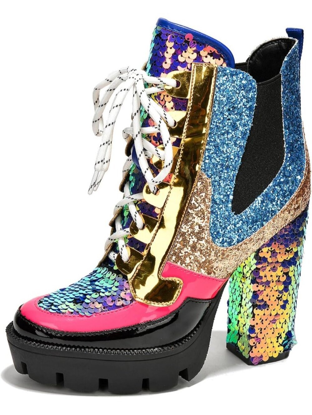 Women's Mermaid Polyurethane (PU) Sparkly Sequin Chelsea Heeled Boots